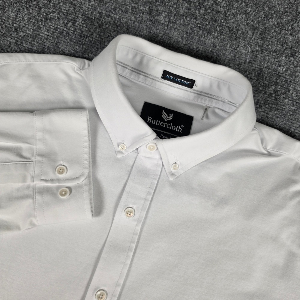 Buttercloth Icy Cotton Button Down Shirt Mens 2XL White Regular Fit Long Sleeve